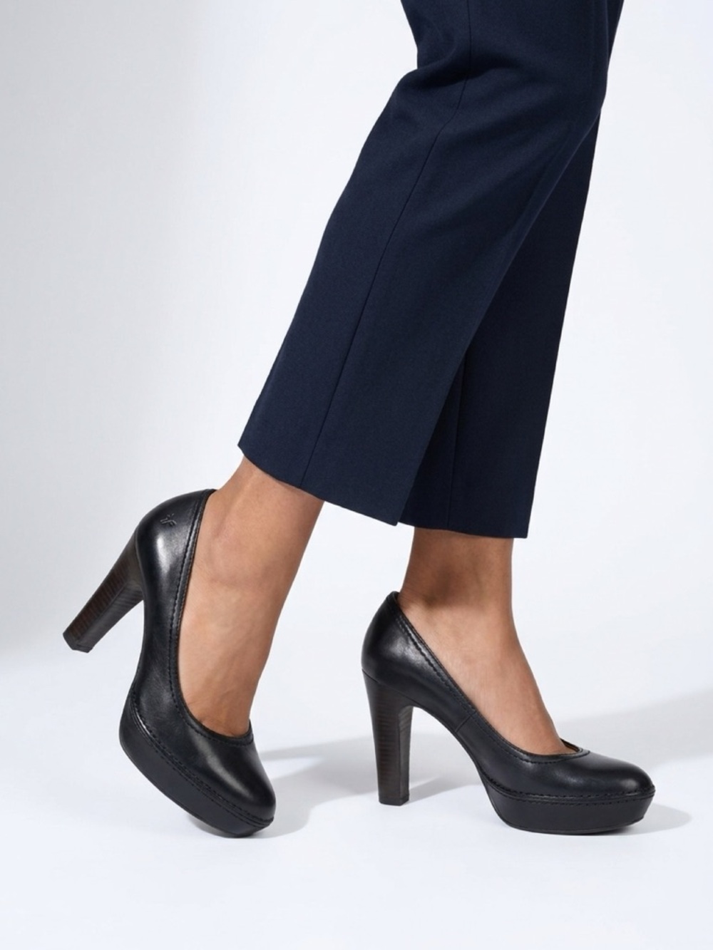 Classic Black Leather Platform Heels for Women